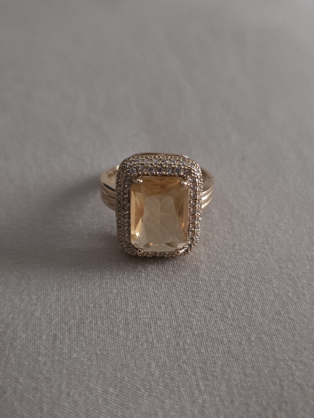 Gold-Tone Yellow Stone Halo Ring